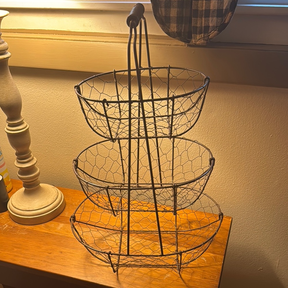 Three-Tier Wire Basket Stand